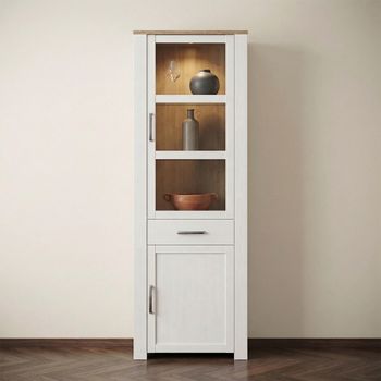 Bohol White 2 Door 1 Drawer Narrow Display Cabinet