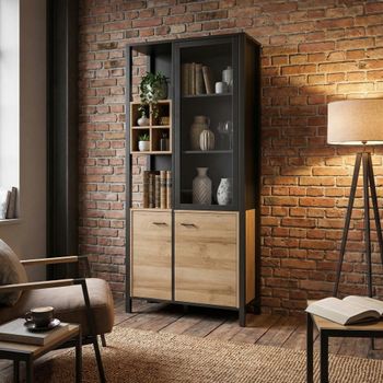 High Rock Oak 3 Door Display Cabinet