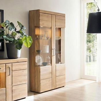 Cortina Oak 2 Door Glazed Display Cabinet