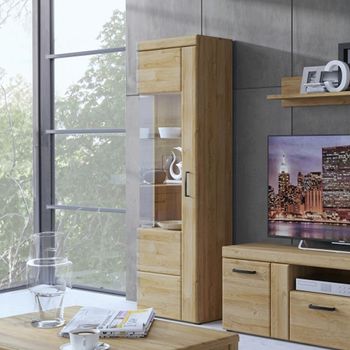 Cortina Oak 1 Door LHF Tall Glazed Display Cabinet