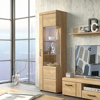 Cortina Oak 1 Door RHF Tall Glazed Display Cabinet