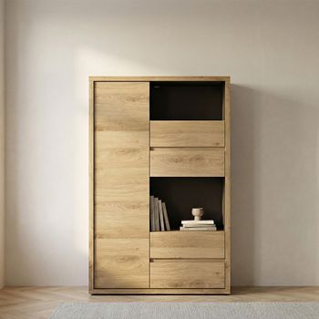 Shetland Oak 1 Door 4 Drawer Display Cabinet
