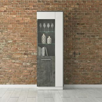 Zingaro Grey and White 1 Door LHF Tall Glazed Display Cabinet