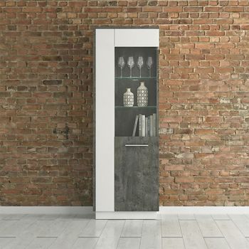 Zingaro Grey and White 1 Door RHF Tall Glazed Display Cabinet