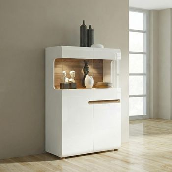 Chelsea White Gloss 2 Door 1 Drawer Wide Display Cabinet