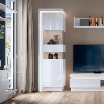 Lyon White Gloss 1 Door Narrow Rhd Display Cabinet