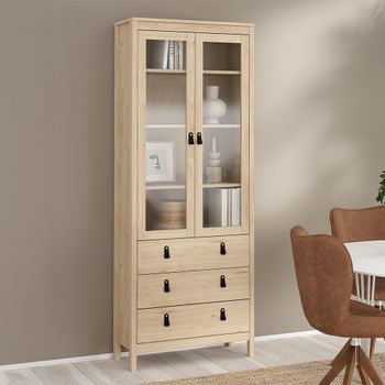 Barcelona Jackson Hickory Oak 3 Drawer Display Cabinet