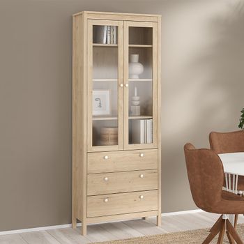 Madrid Jackson Hickory Oak 3 Drawer Display Cabinet