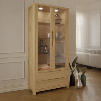 Stockholm Oak 2 Door 2 Drawer Tall Display Cabinet