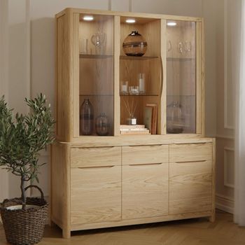 Stockholm Oak 5 Door 3 Drawer Display Cabinet