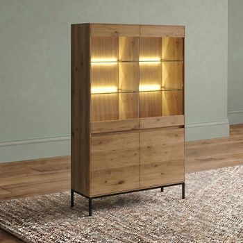 Helga Oiled Oak 4 Door Display Cabinet - Sizes Available