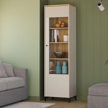 Bixbite Light Oak and Sand 1 Door Tall Fluted Display Cabinet