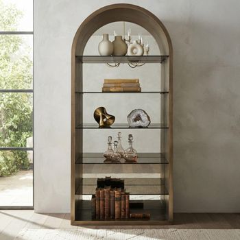 Bowic Brushed Gold Glass and Metal Arch Display Cabinet