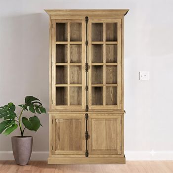 Lyon Grey Washed Oak 2 Door Tall Display Cabinet