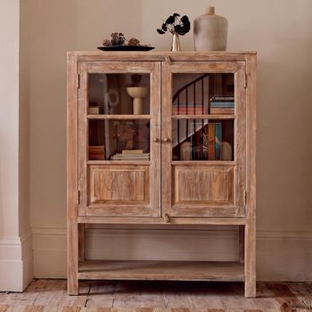 Arzana Natural Weathered Glass and Wood 2 Door Display Cabinet