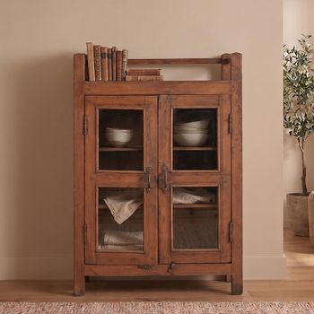Unique One of a Kind - Rustic Brown Glass and Wood 2 Door Display Cabinet
