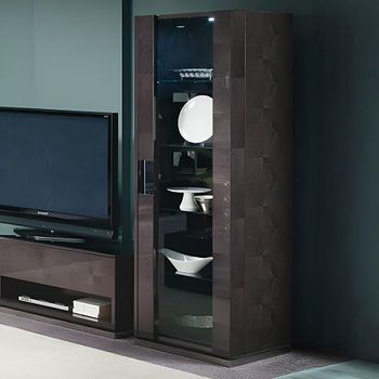 Heritage Italian Dark Velvet Birch High Gloss 1 Glass Door Right Display Cabinet