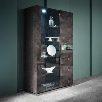 Heritage Italian Dark Velvet Birch High Gloss 2 Door 1 Glass Display Cabinet