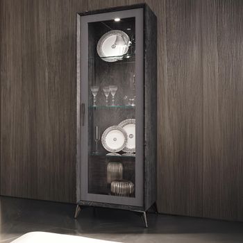 Krystal Italian Birch Gloss Glass and Wooden 1 Right Door Display Cabinet