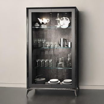 Krystal Italian Birch Gloss Glass and Wooden 2 Door Display Cabinet