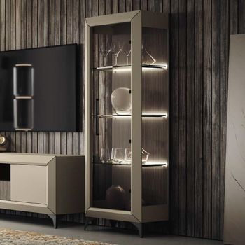 Prestige Italian 1 Right Glass Door Urban Velvet and Rich Tobacco 1 Door Display Cabinet