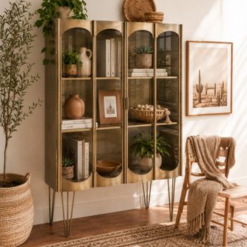 Gold Metal and Glass 2 Door Display Cabinet