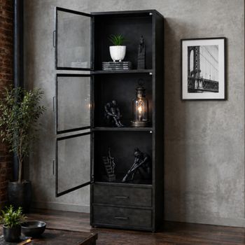 Black Metal 3 Door Narrow Display Cabinet