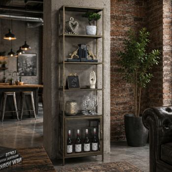 Grey Distressed Metal 1 Door Narrow Open Display Unit