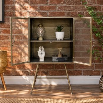 Brushed Gold Metal 2 Door Display Cabinet