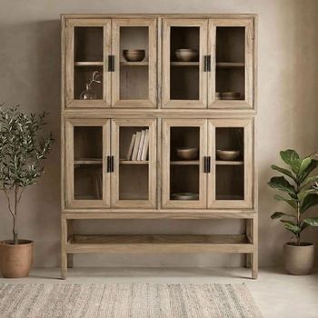 Virelle Natural Mindi Wood Multi Door Display Cabinet