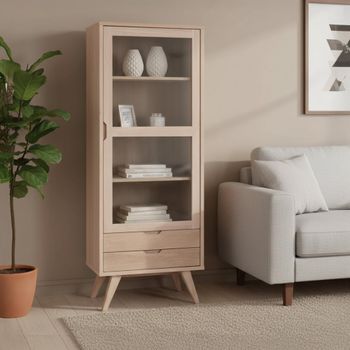 A Line Oak 1 Door 2 Drawer Display Cabinet