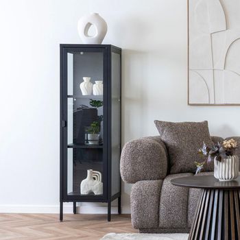 Brisbane Black Metal 1 Door Narrow Display Cabinet