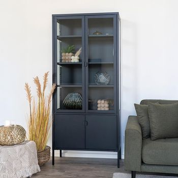Brisbane Black Metal 4 Door Display Cabinet