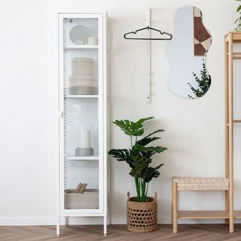 Brisbane White Metal 1 Door Slim Display Cabinet