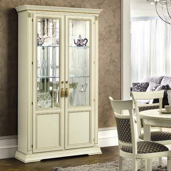 Treviso Italian White Ash 2 Door Display Cabinet with Glass Shelves