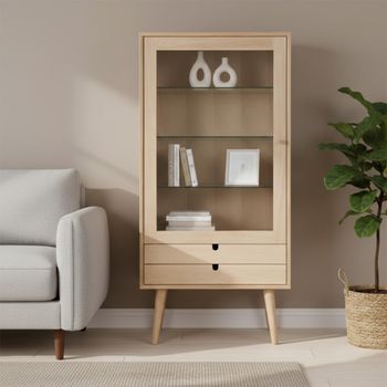 Century Oak 1 Door 2 Drawer Display Cabinet