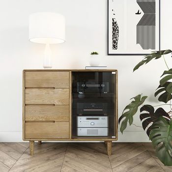 Scandic Oak Glazed 1 Door 4 Drawer Chest