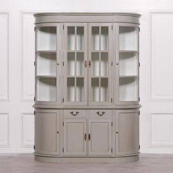 Grey Mahogany 6 Door 2 Drawer Curved Display Cabinet