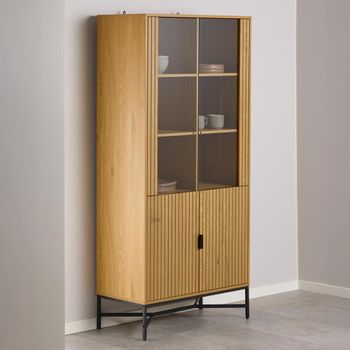 Jaipur Oak 2 Door Fluted Display Cabinet
