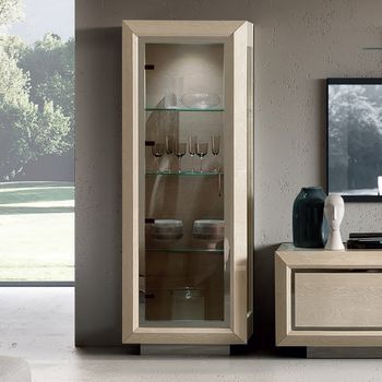 Elite Italian Sand Birch Solid Wood 1 Door Vitrine