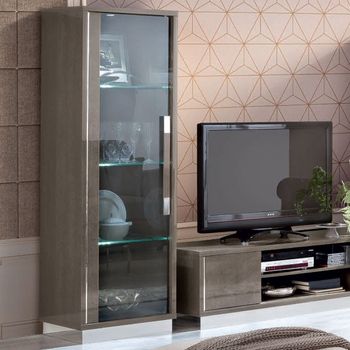 Platinum Italian Silver Birch and Silver Glass 1 Door Vitrine