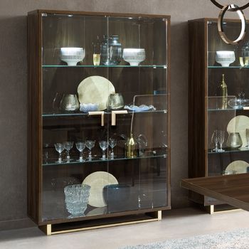 Volare Italian Walnut Glass 2 Door Vitrine