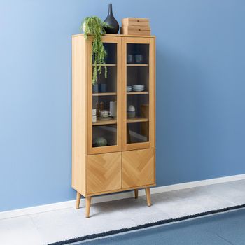 Nagano Herringbone Oak Pattern 2 Door Display Cabinet