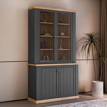 Pontypool Dark Grey and Light Oak 2 Door Display Cabinet