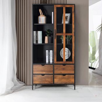 Rieti Mango Wood 1 Door Industrial Style Display Cabinet