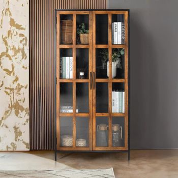 Rieti Mango Wood 2 Door Industrial Style Display Cabinet