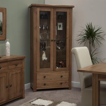 Rustic Oak 2 Door 2 Drawer Display Cabinet
