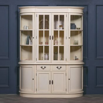 Vintage Cream Mahogany 6 Door 2 Drawer Curved Display Cabinet