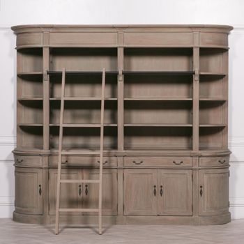 White Cedar Wood 6 Door 4 Drawer Large Curved Display Cabinet with Ladder
