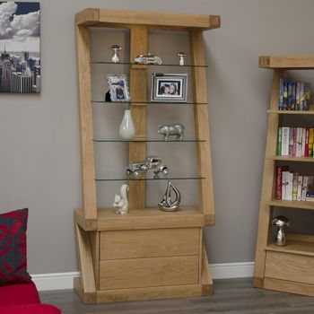 Z Designer Oak 2 Drawer Display Cabinet